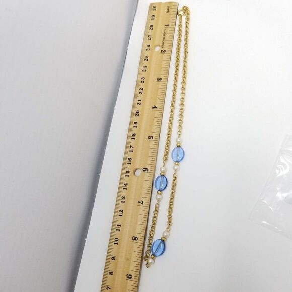 Vintage Avon Blue Beaded Gold Tone Chain Necklace, Retro Estate - Picture 4 of 5
